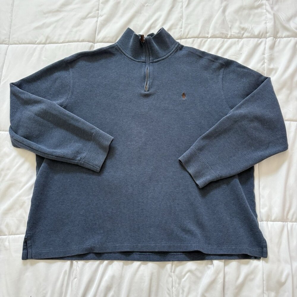 Polo Ralph Lauren 1/4 Zip Sweater‎ Pullover Mens Size XXL Blue 100% Cotton City